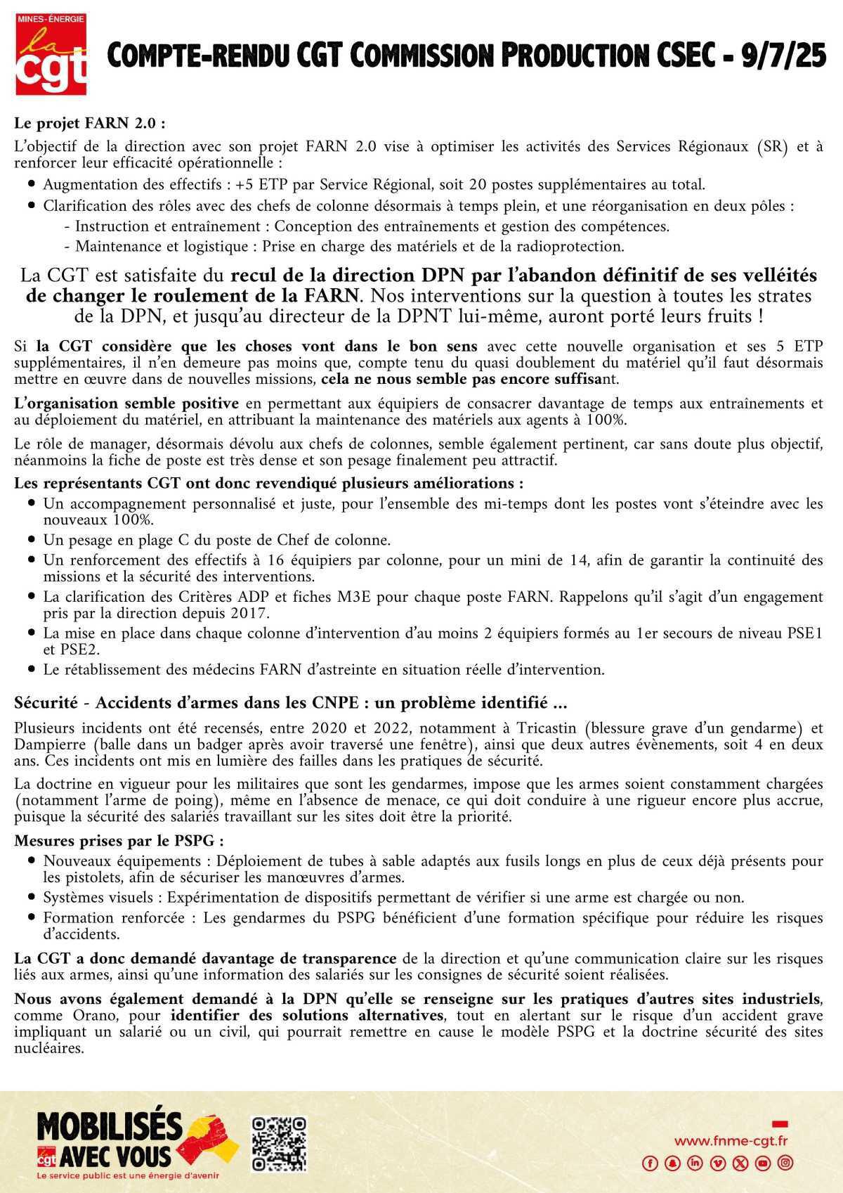 PSPG, FARN 2.0 et GOP : la CGT alerte et propose