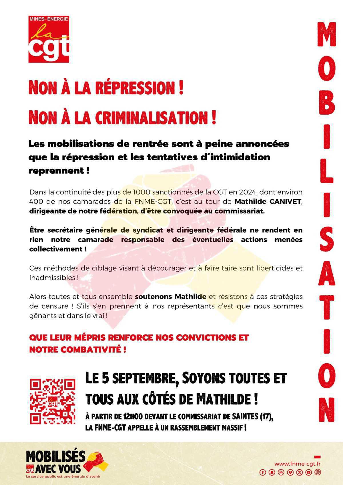 Non à la répression ! Non à la criminalisation !