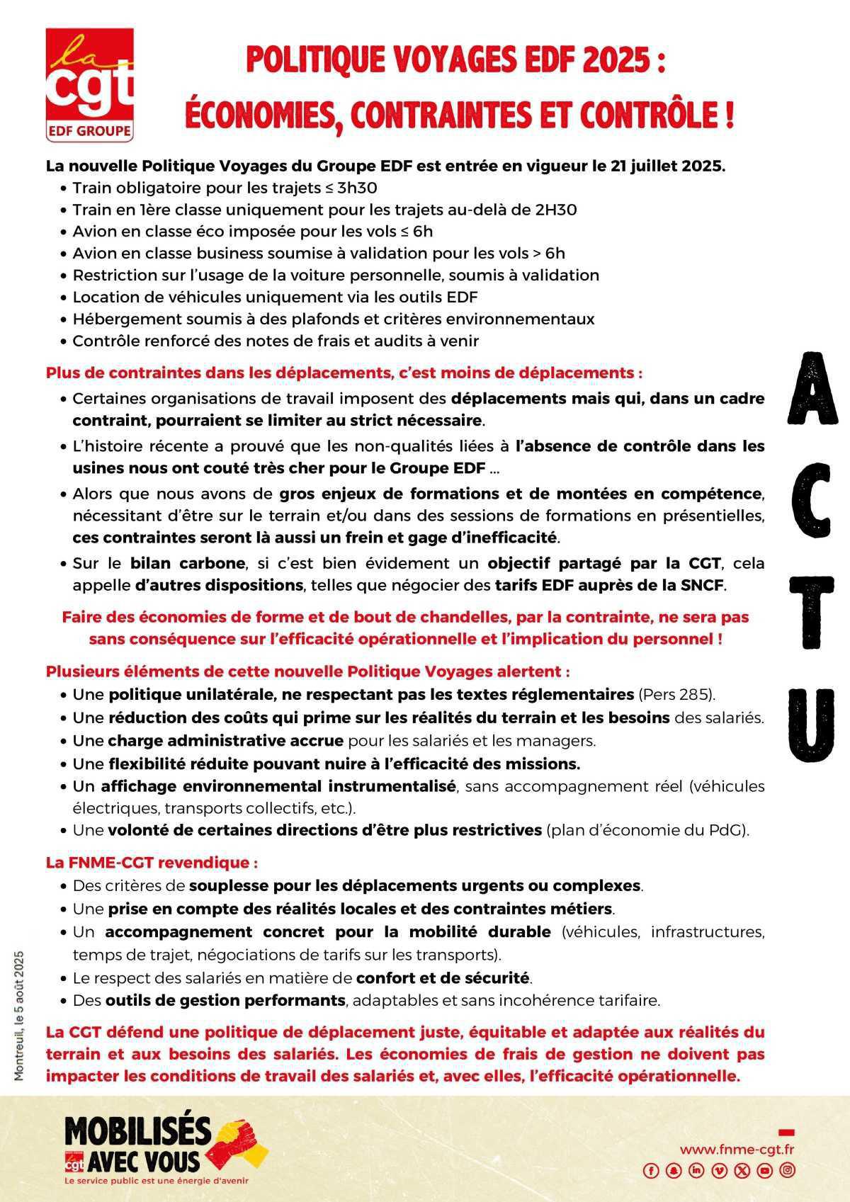 Politique voyages EDF 2025 : économies, contraintes et contrôle !
