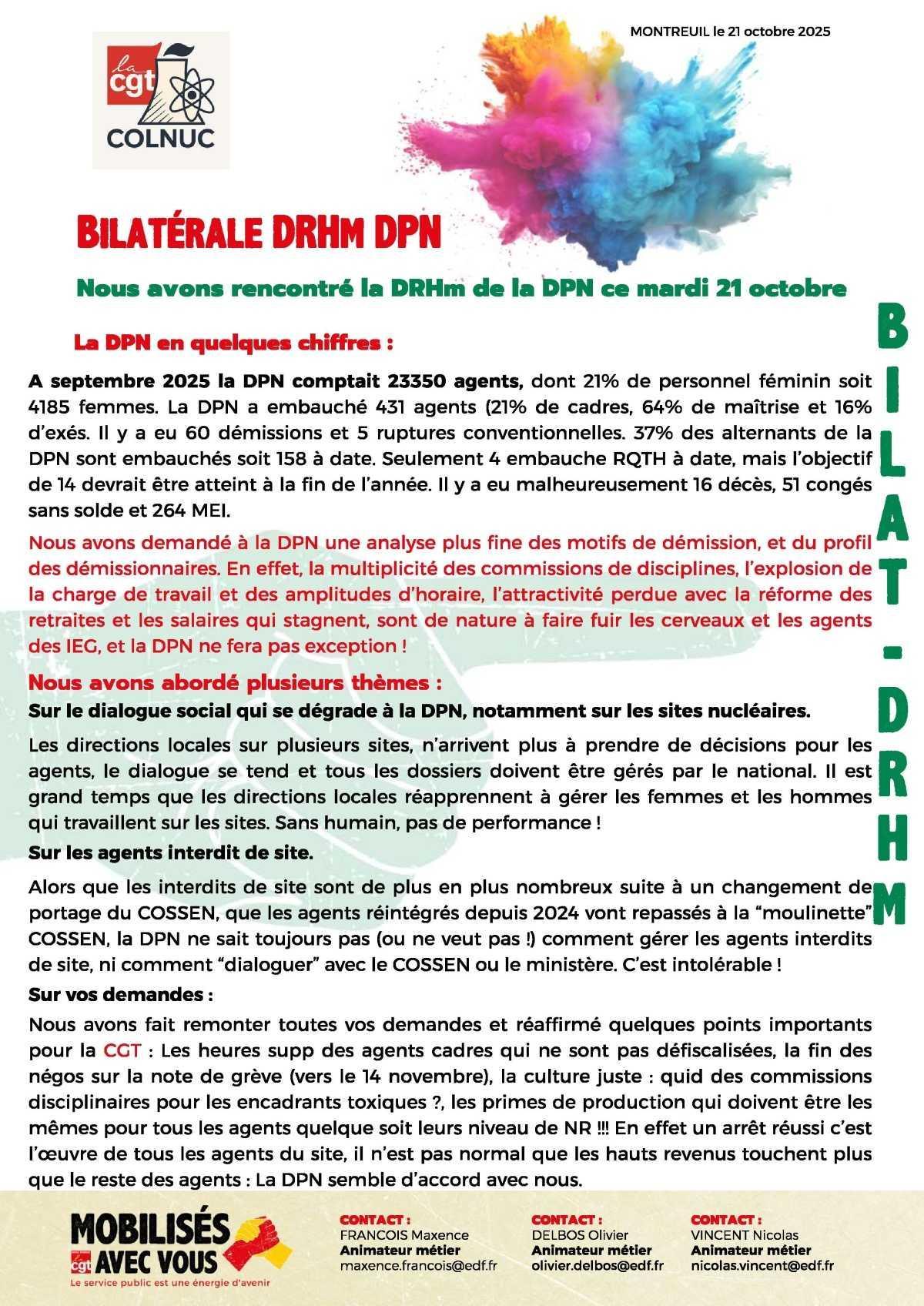 Bilan DPN : effectifs, dialogue social et revendications CGT Bilan DPN : effectifs, dialogue social et revendications CGT