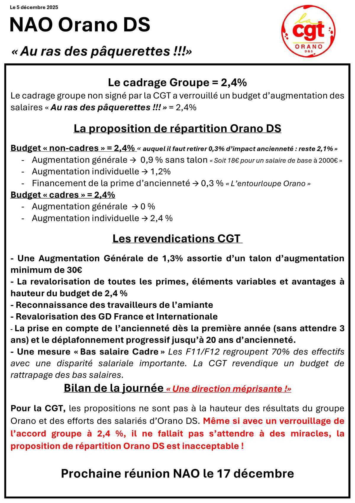 NAO Orano DS « Au ras des pâquerettes !!!»