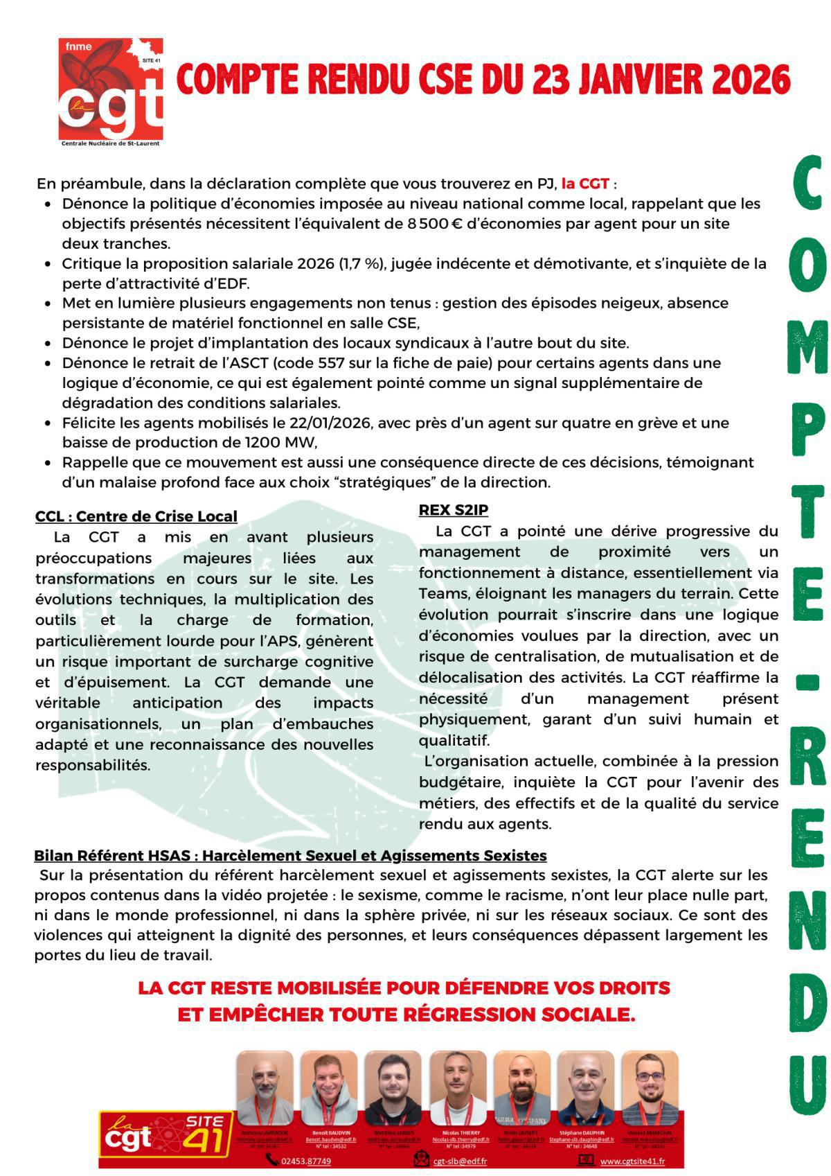 Compte Rendu CSE du 23 janvier 2026