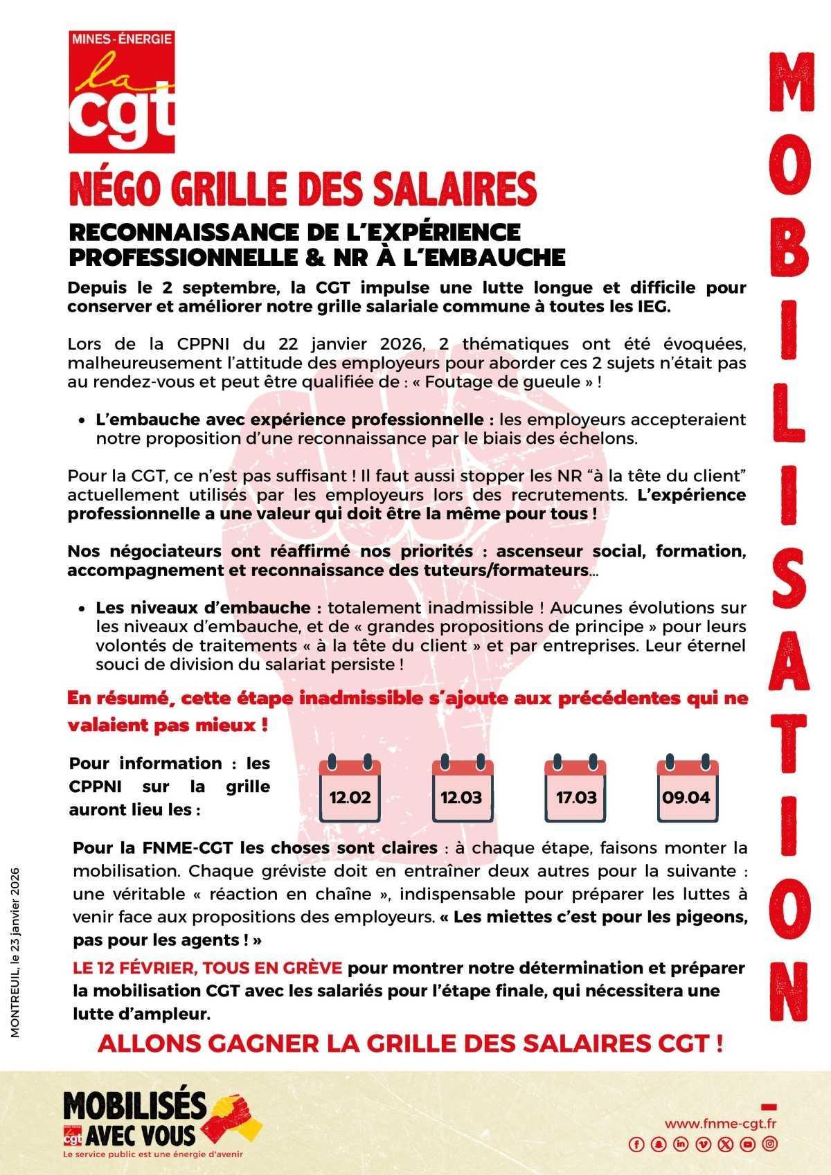 Négo grille des salaires, prochaine date : le 12 février ! Négo grille des salaires, prochaine date : le 12 février !