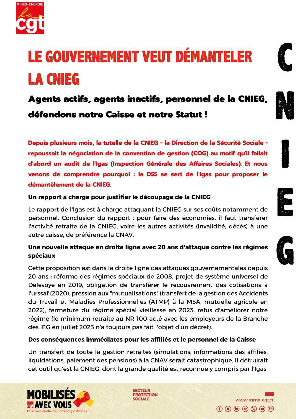 Le gouvernement veut démanteler la CNIEG
