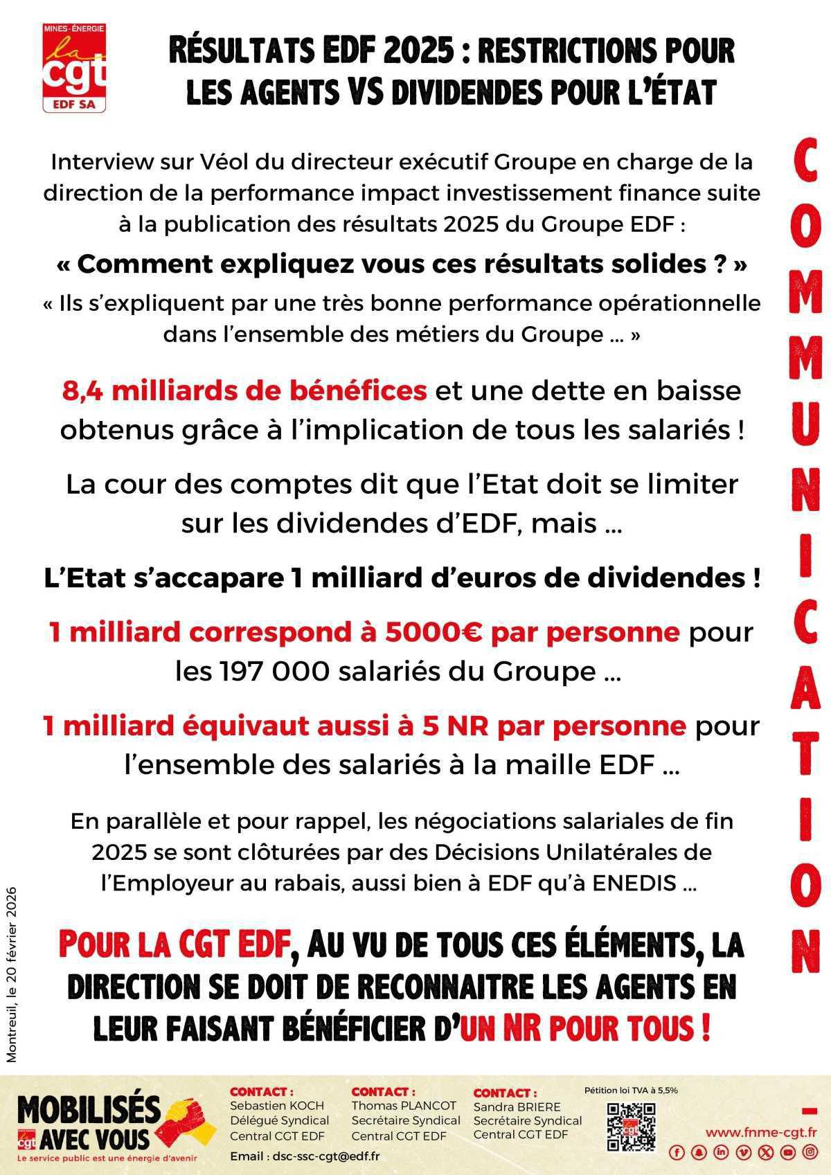 Résultats EDF 2025 : Restrictions pour les Agents VS dividendes pour l’Etat