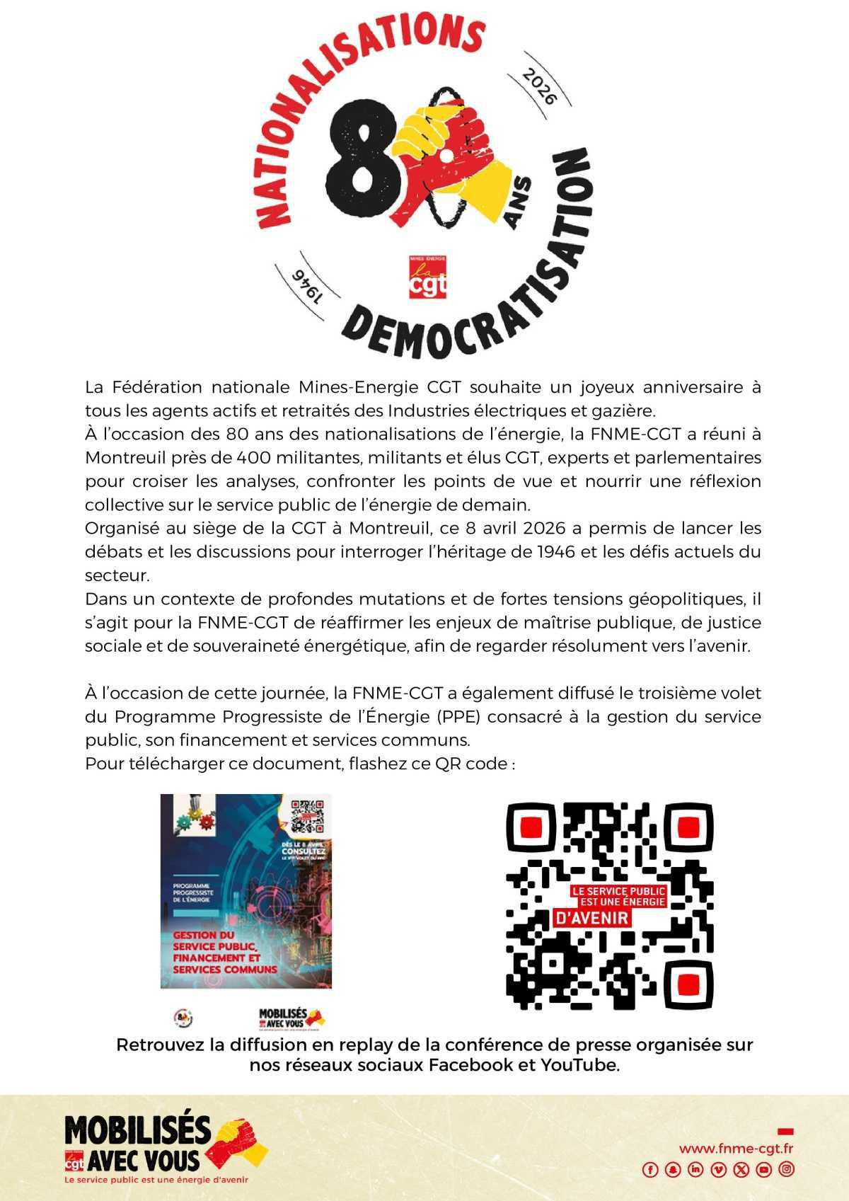 La FNME fête les 80 ans de la nationalisation
