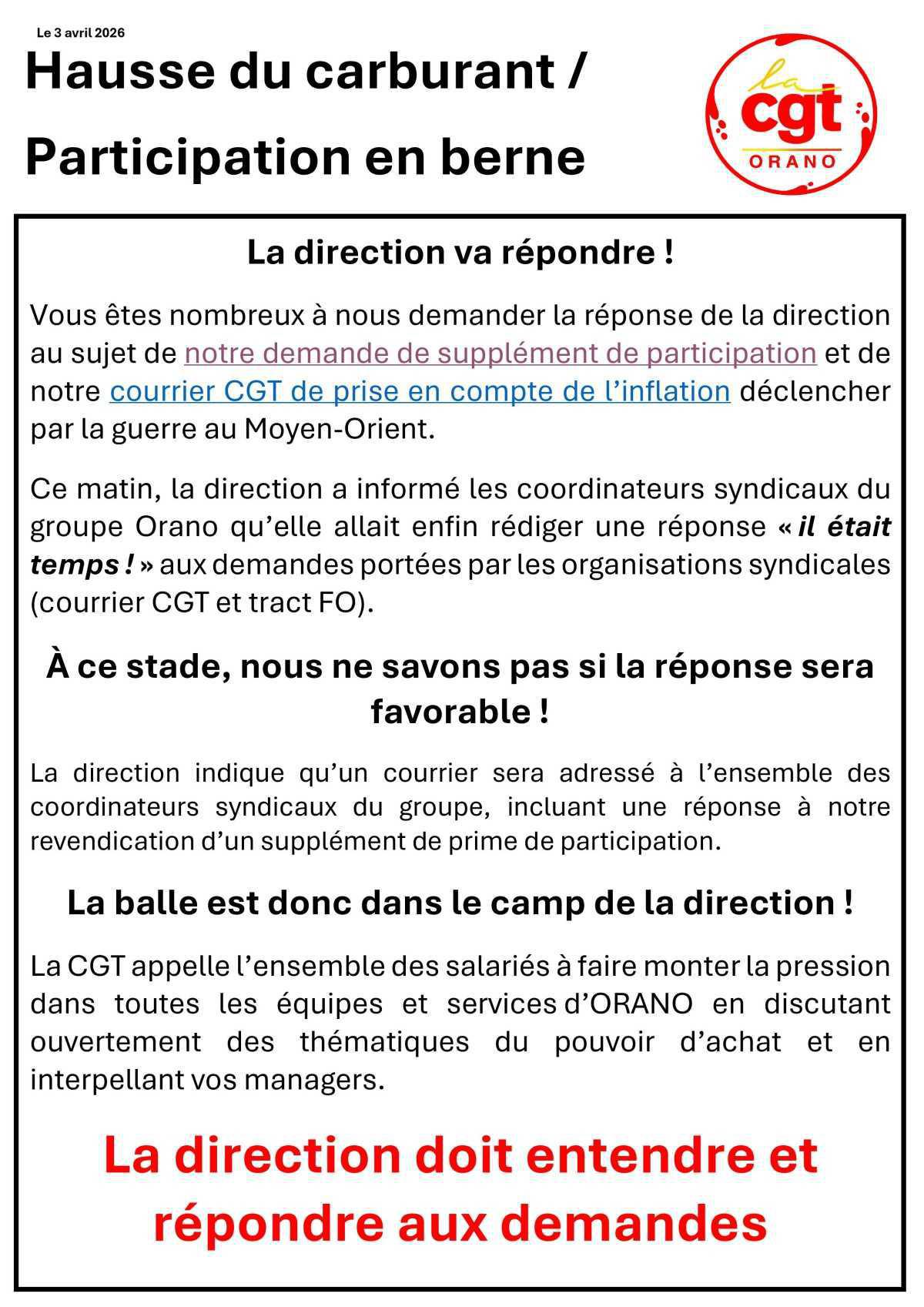 Orano - Hausse du carburant / Participation en berne