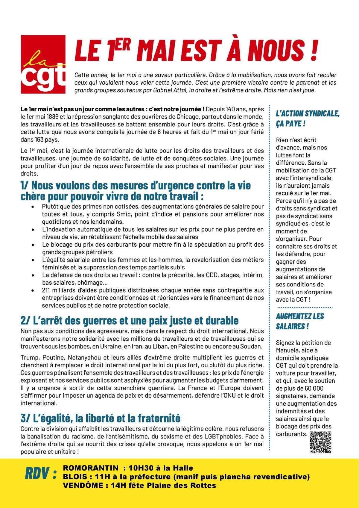 1er mai dans le 41 : il est à nous, prouvons le ! 1er mai dans le 41 : il est à nous, prouvons le !