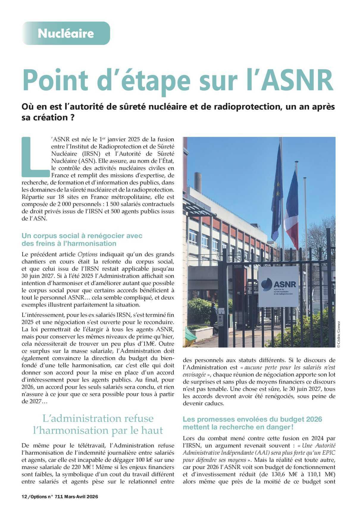 Point d’étape sur l’ASNR