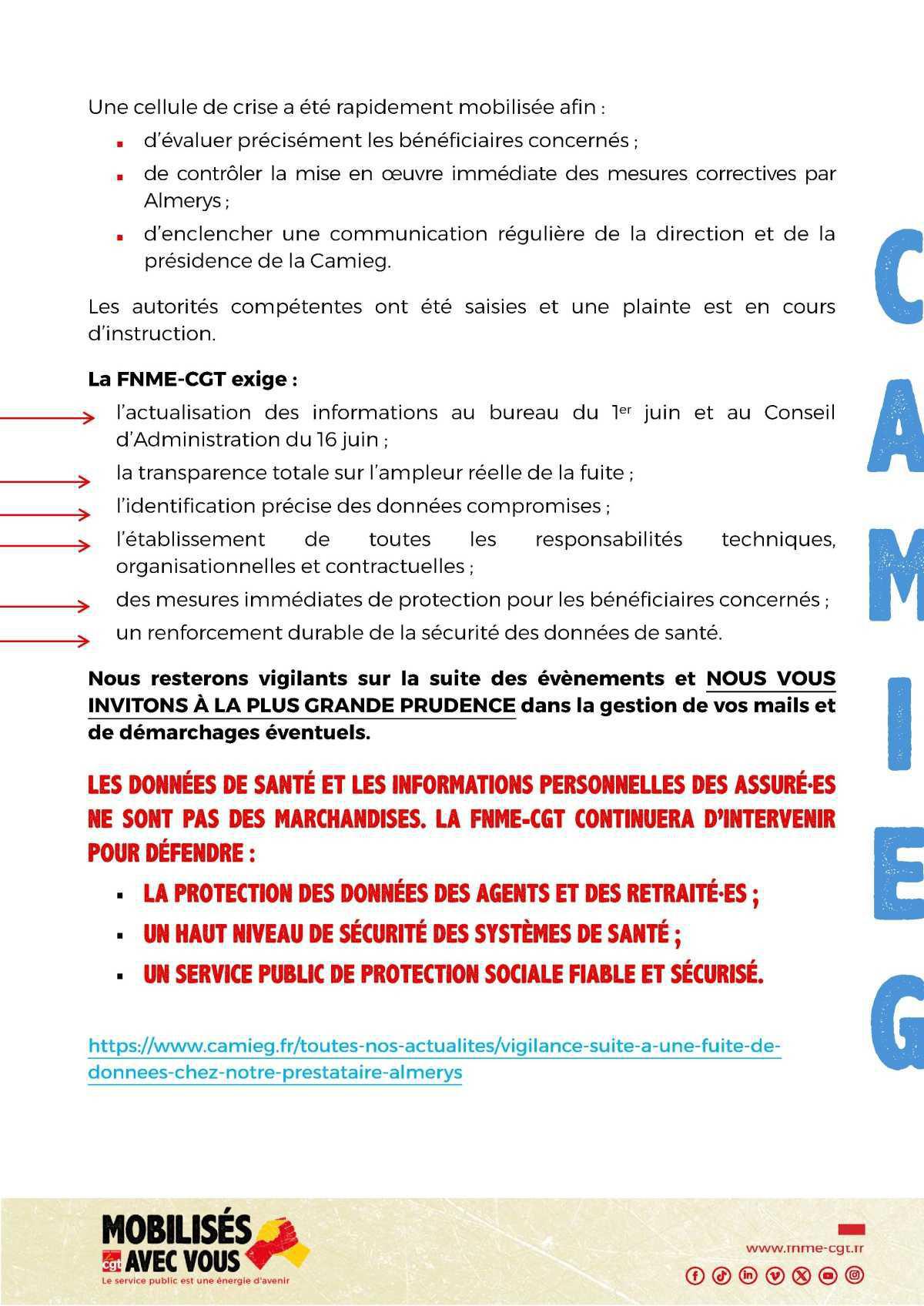  ALERTE CYBERSECURITE / Fuite massive de données de santé : la FNME-CGT exige toute la transparence