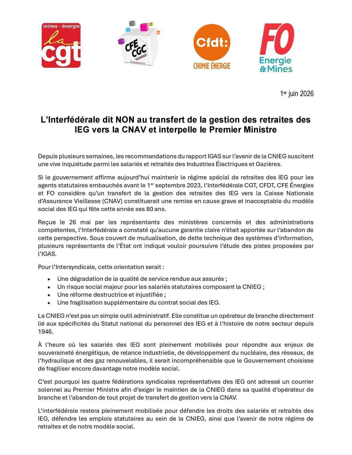 L'avenir de la CNIEG est en danger, comme la CGT a pu le dénoncer depuis plusieurs mois !!
