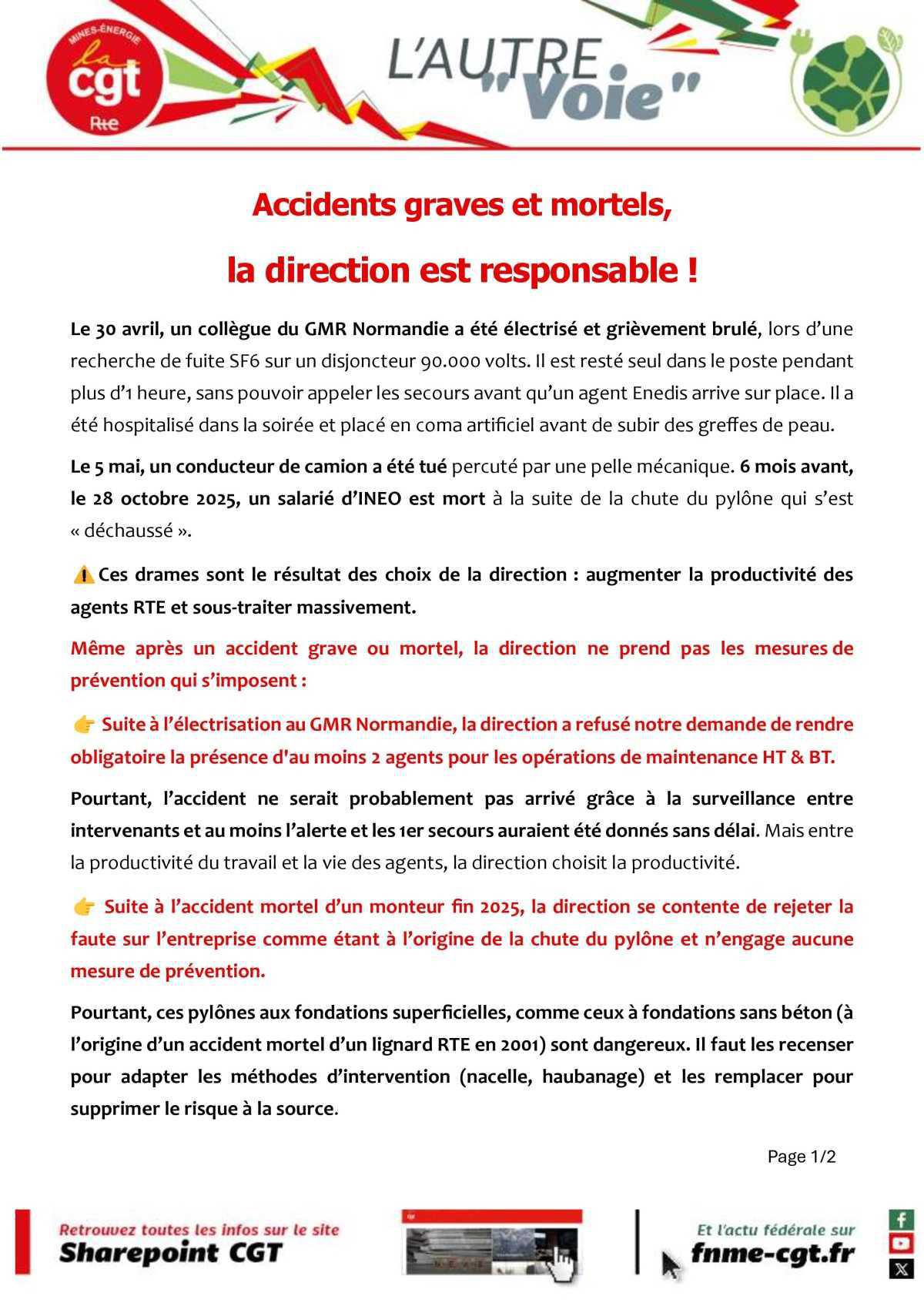 RTE : Accidents graves et mortels, la direction est responsable !