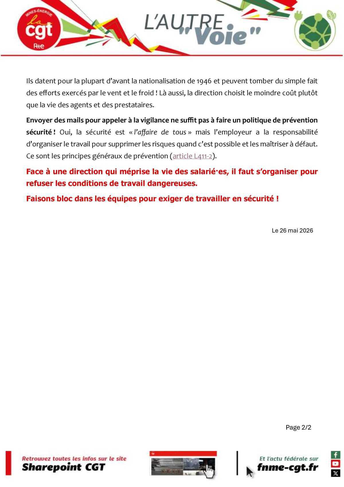 RTE : Accidents graves et mortels, la direction est responsable !