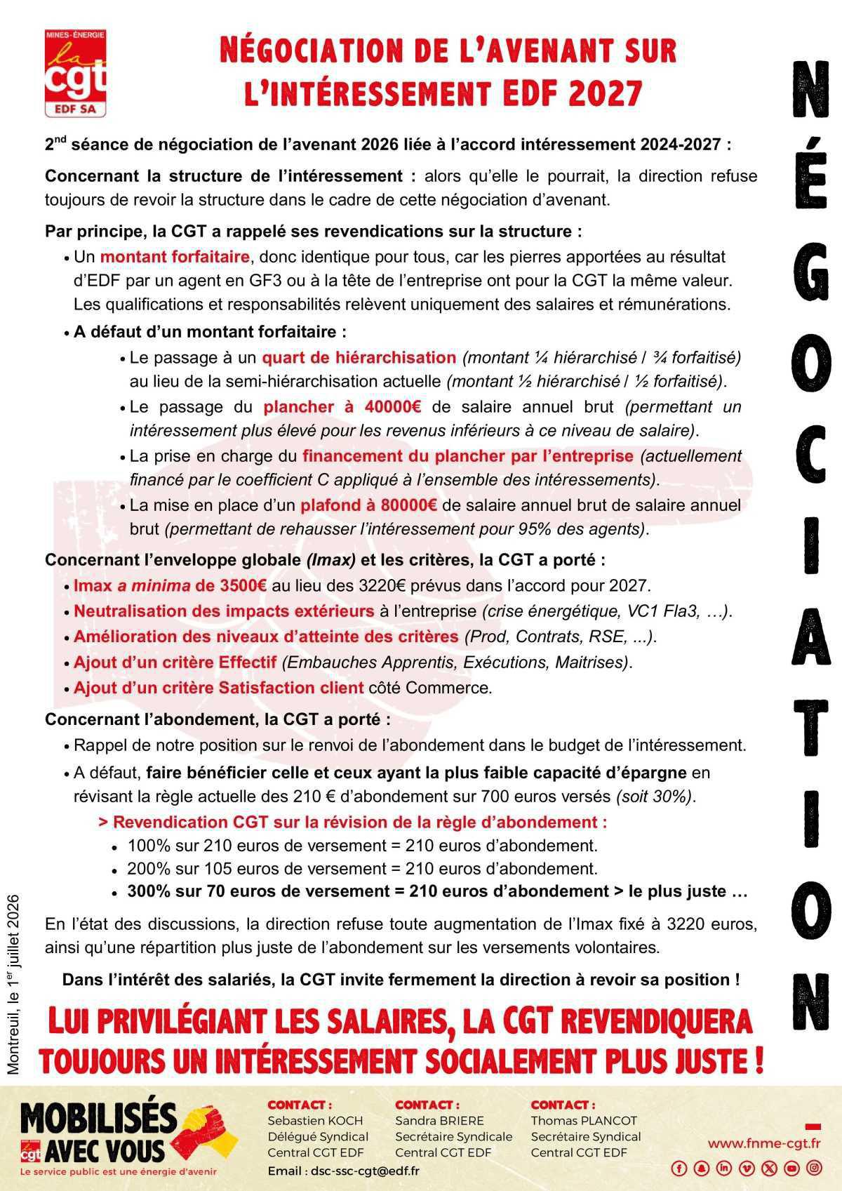 Négociation de l’avenant sur l’intéressement EDF 2027