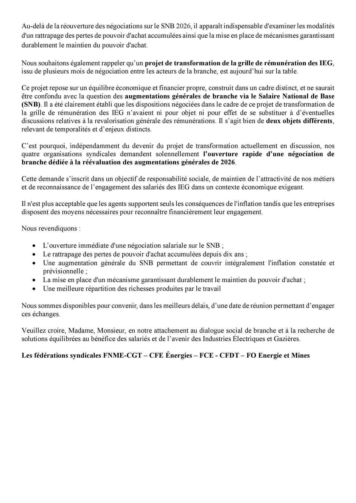 L'intersyndicale demande la réouverture des négociations du SNB 2026
