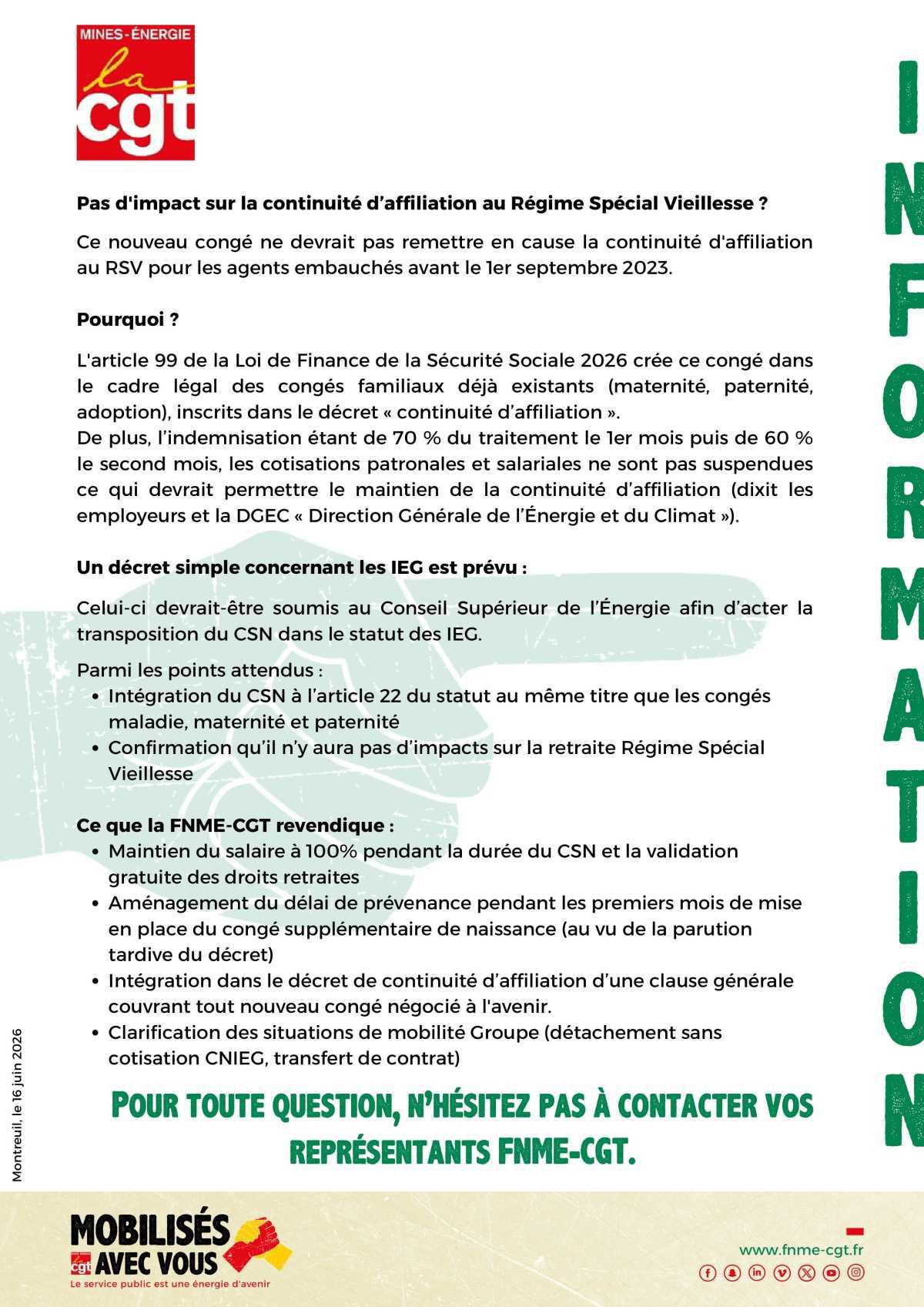 Nouveau Congé Supplémentaire de Naissance & continuité d'affiliation