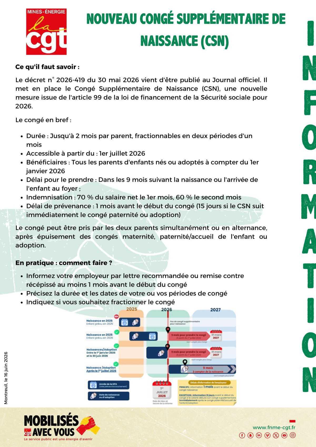 Nouveau Congé Supplémentaire de Naissance & continuité d'affiliation