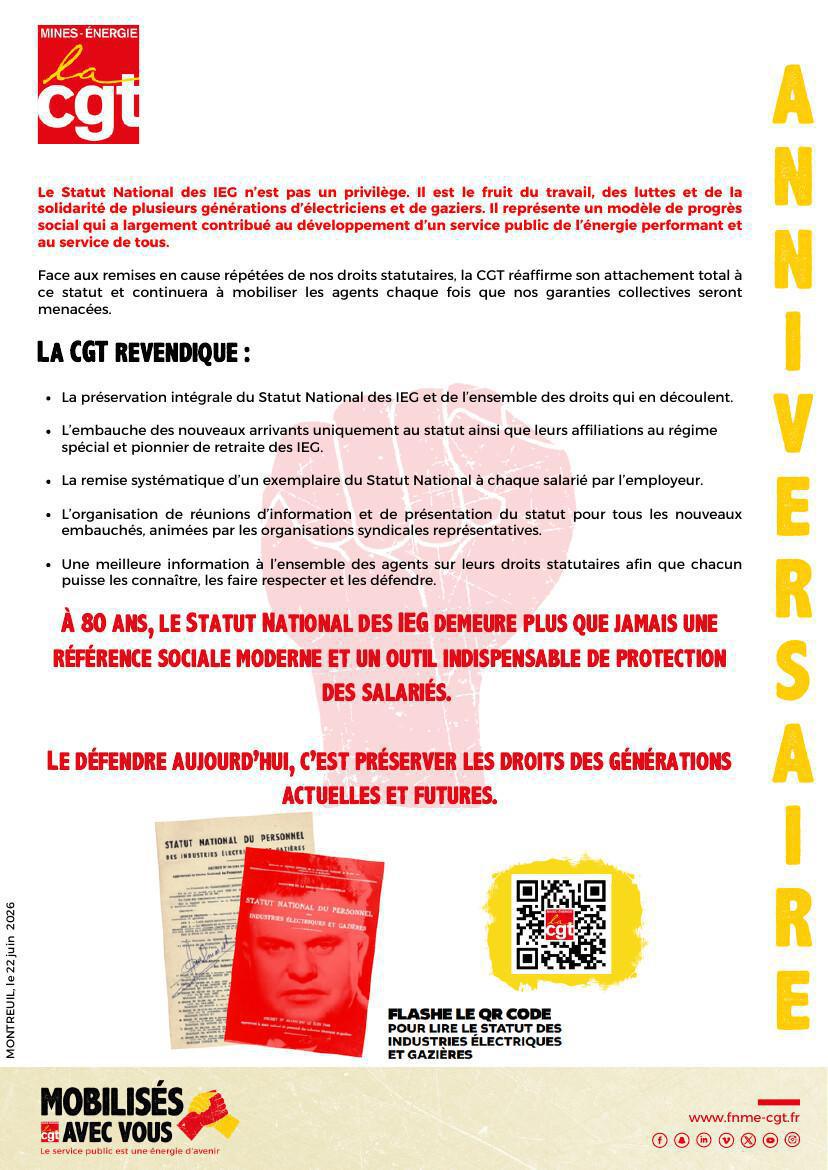 Bon anniversaire au Statut des IEG : 80 ans de conquêtes à défendre !