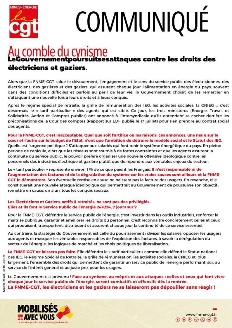 Le gouvernement poursuit ses attaques contre les droits des électriciens et gaziers !