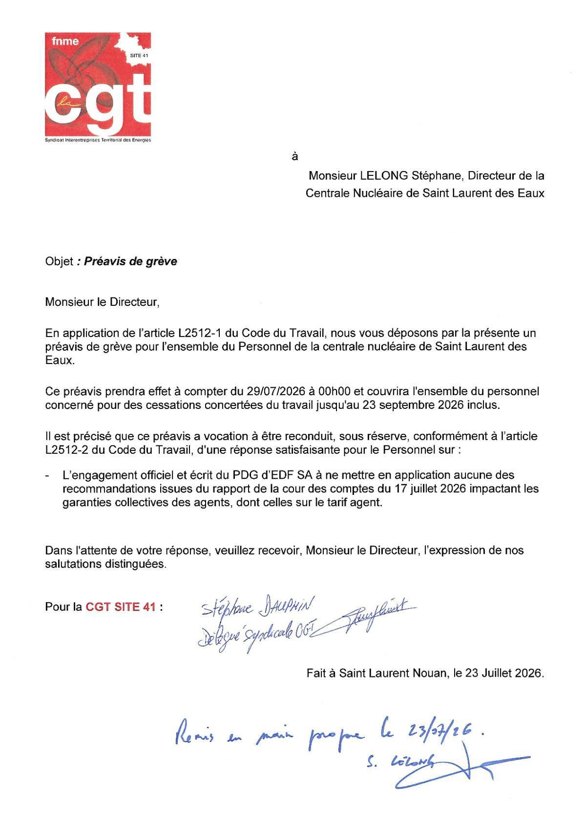 Préavis de grève : CGT SITE 41