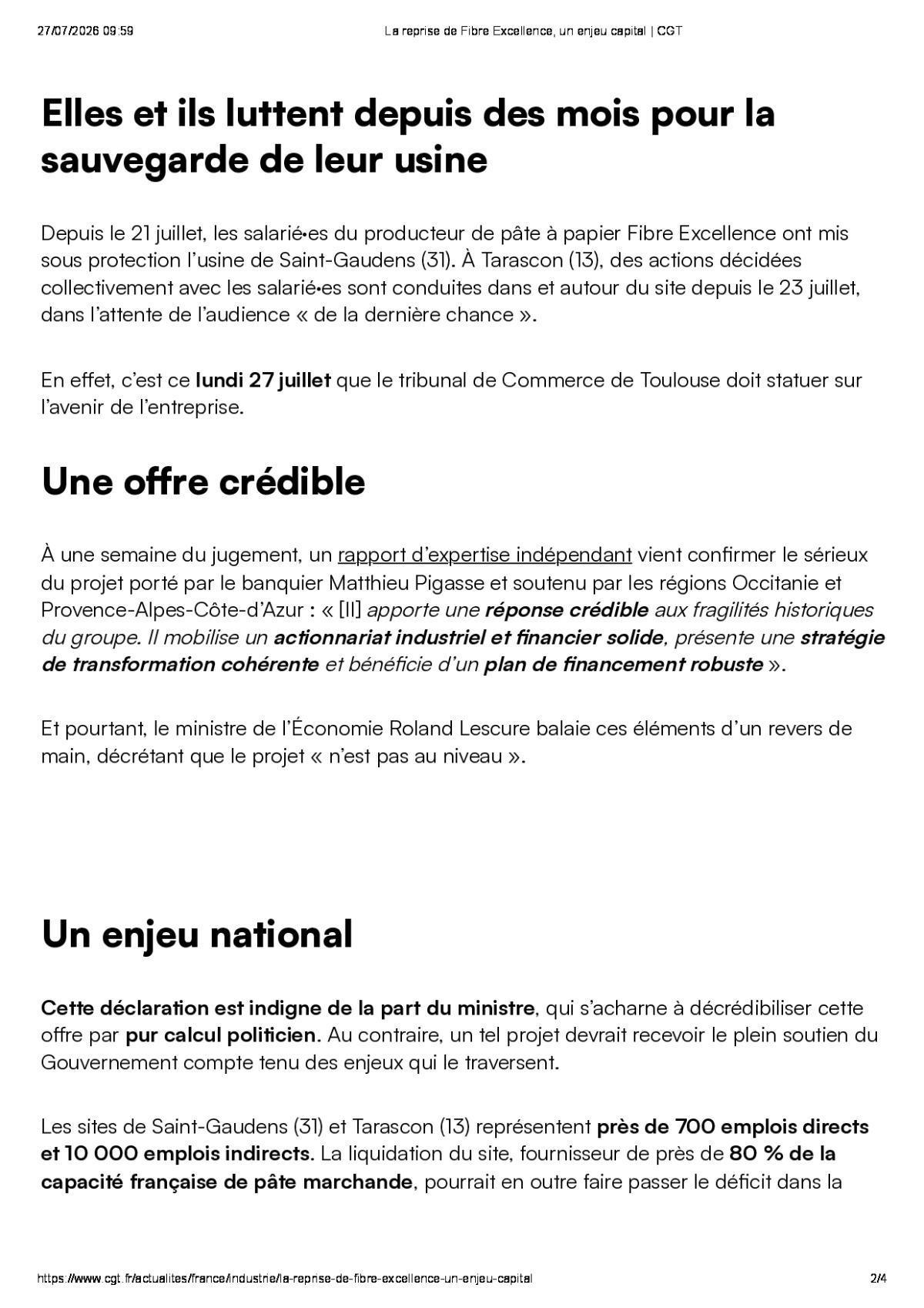La reprise de Fibre Excellence, un enjeu capital