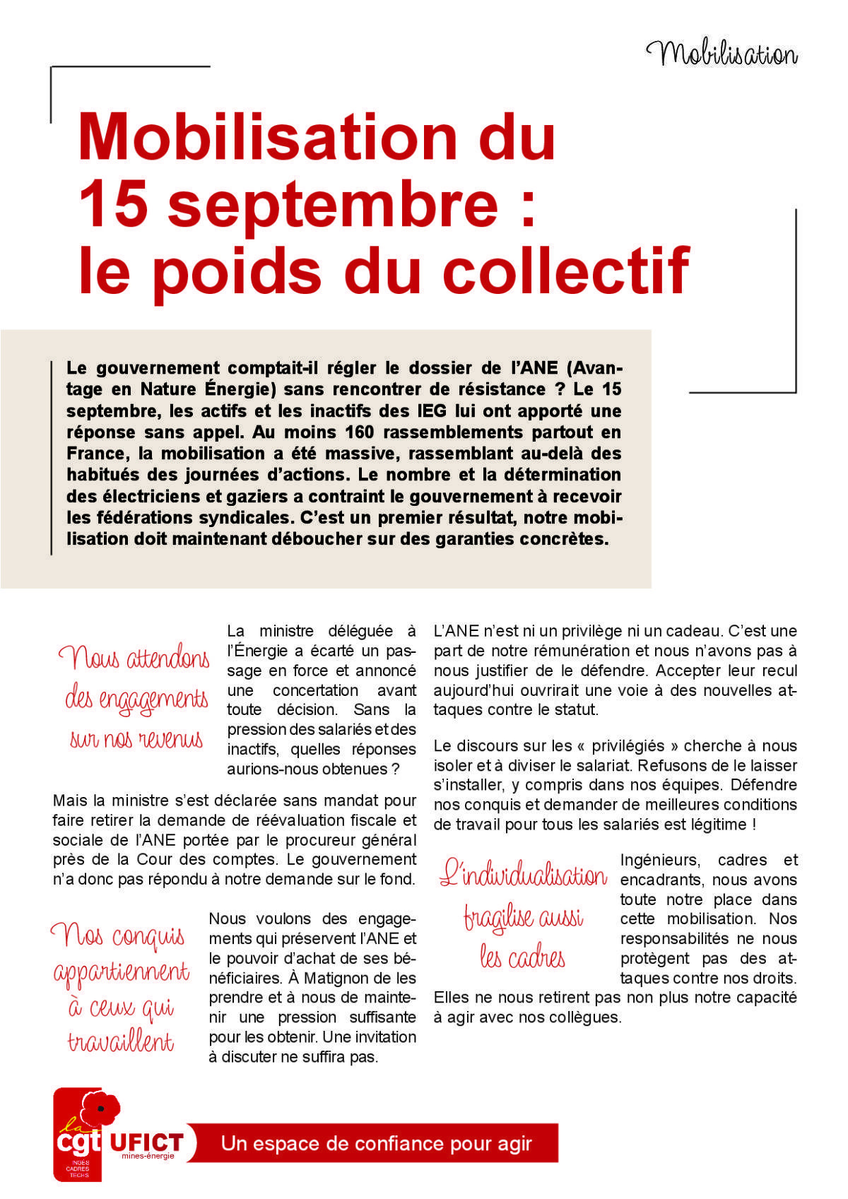 ANE : cadres, ingénieurs et encadrants, restons mobilisés !
