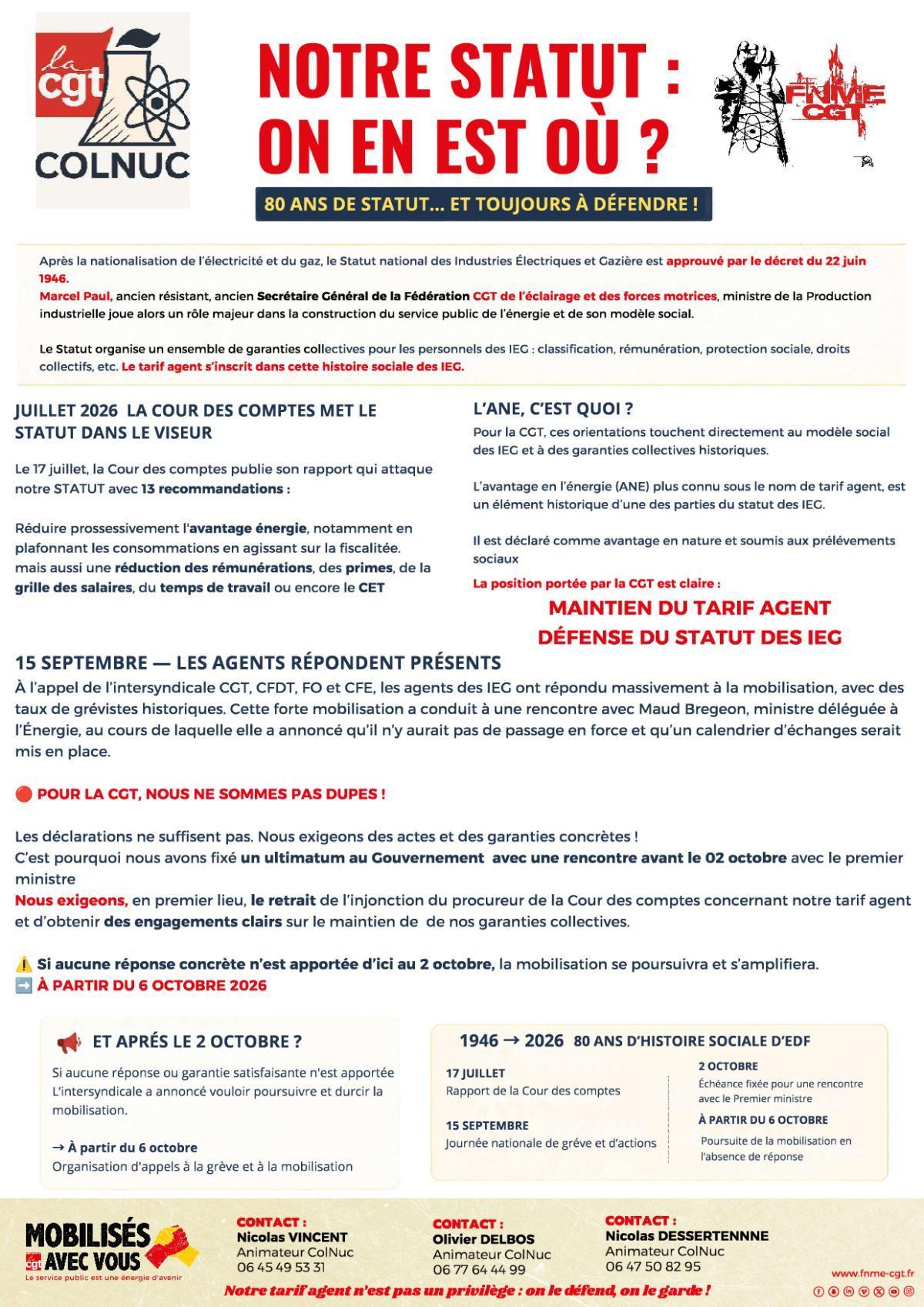  Notre statut, notre tarif agent, on en est où ?