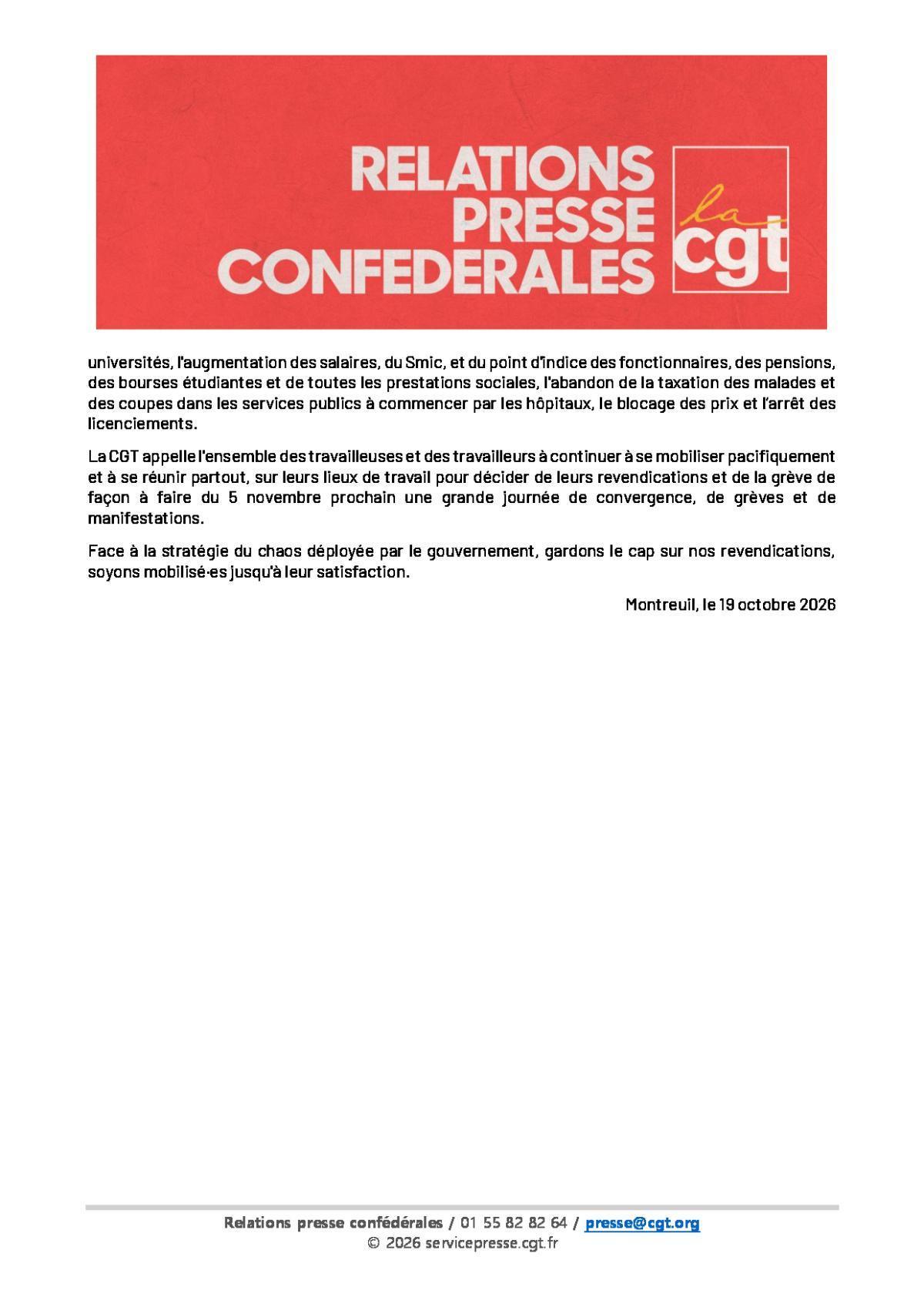 La CGT alerte sur la gravité de la situation du pays