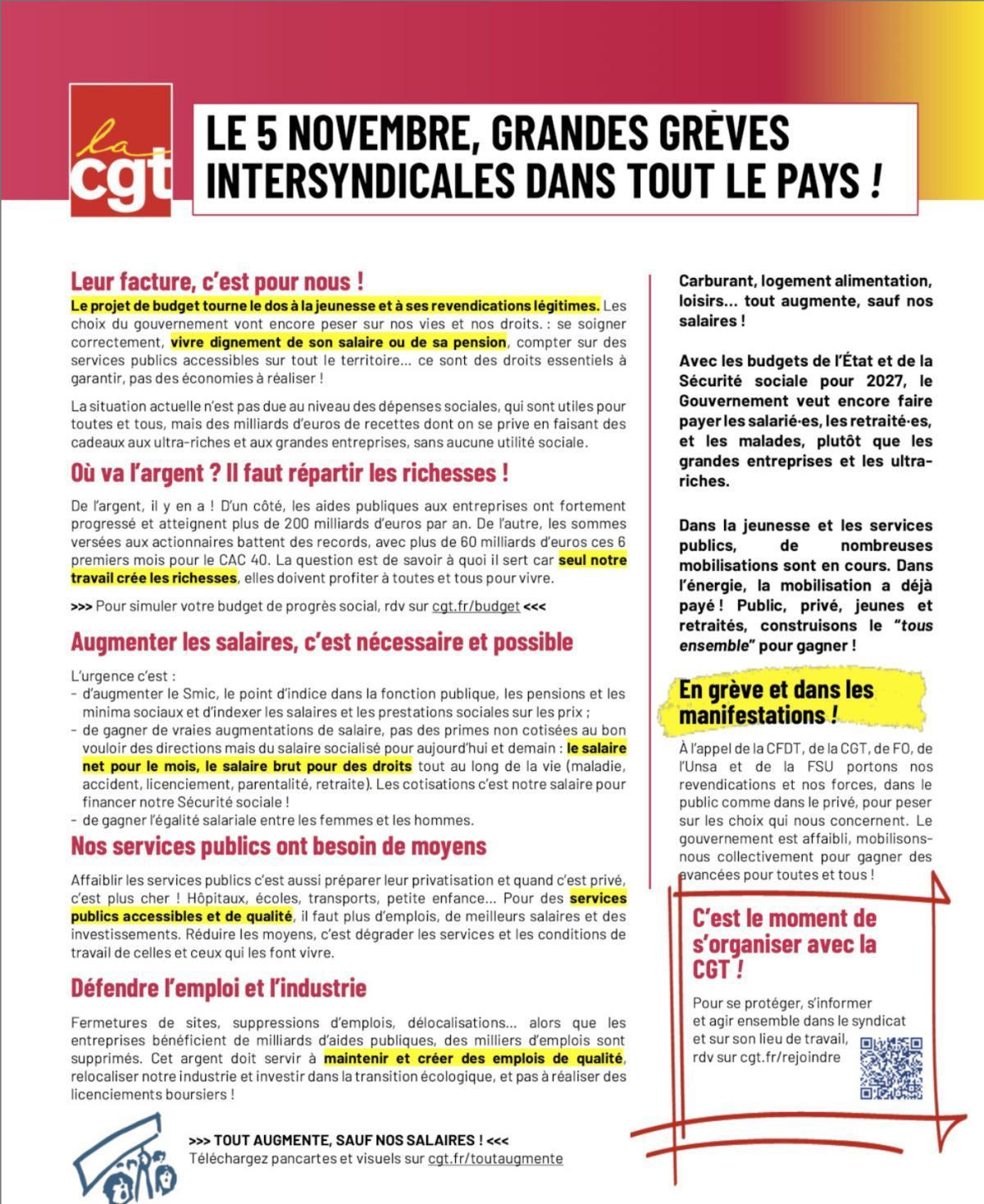 Le 5 Novembre, grandes grèves dans le pays !