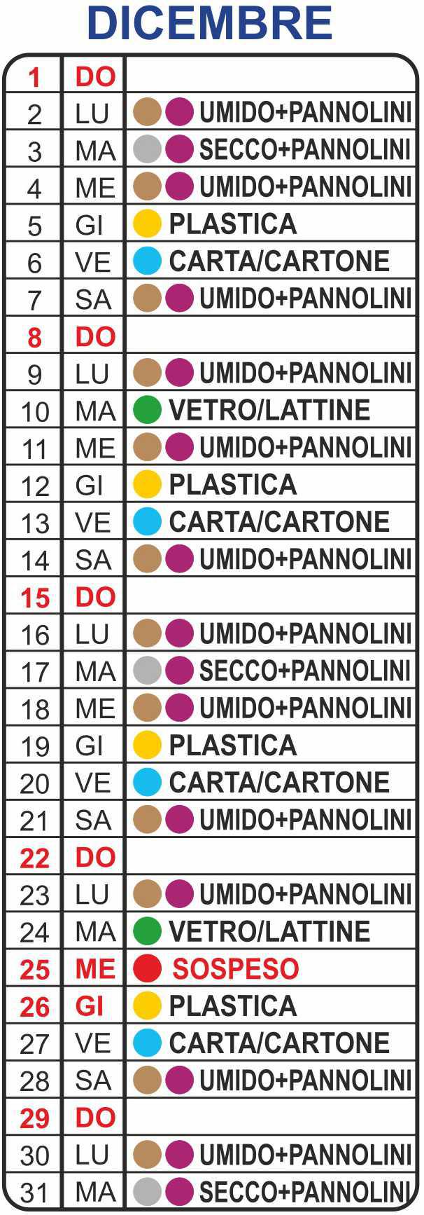 Calendario Raccolta Differenziata