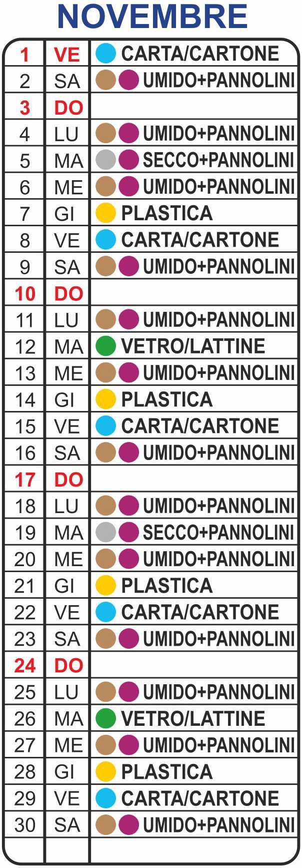 Calendario Raccolta Differenziata