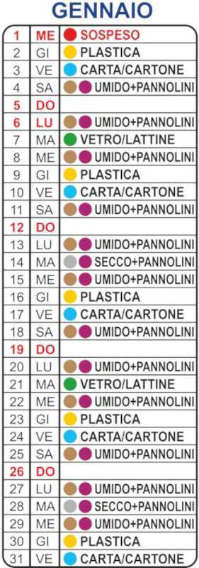 Calendario Raccolta Differenziata