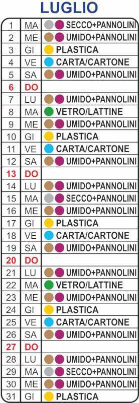 Calendario Raccolta Differenziata