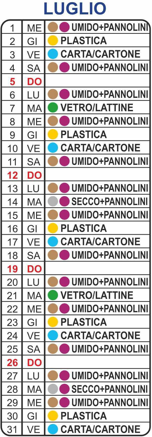 Calendario Raccolta Differenziata