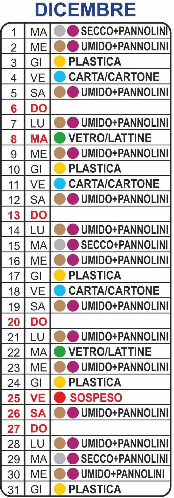 Calendario Raccolta Differenziata
