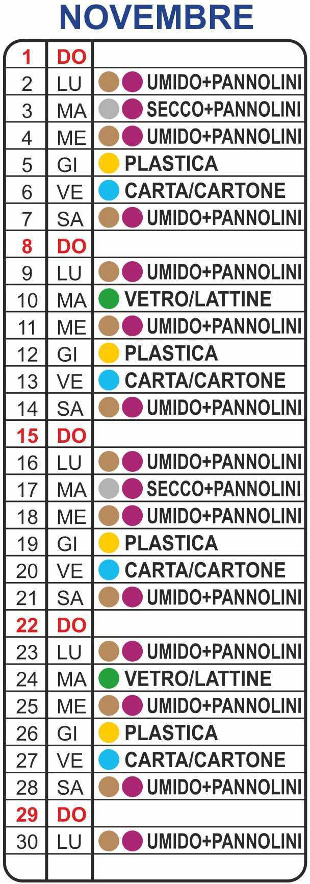 Calendario Raccolta Differenziata