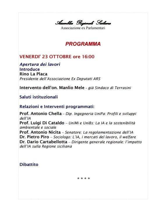 Convegno: L’Intelligenza Artificiale, La Regione Siciliana e le Politiche Pubbliche (inizio ore 16:00)
