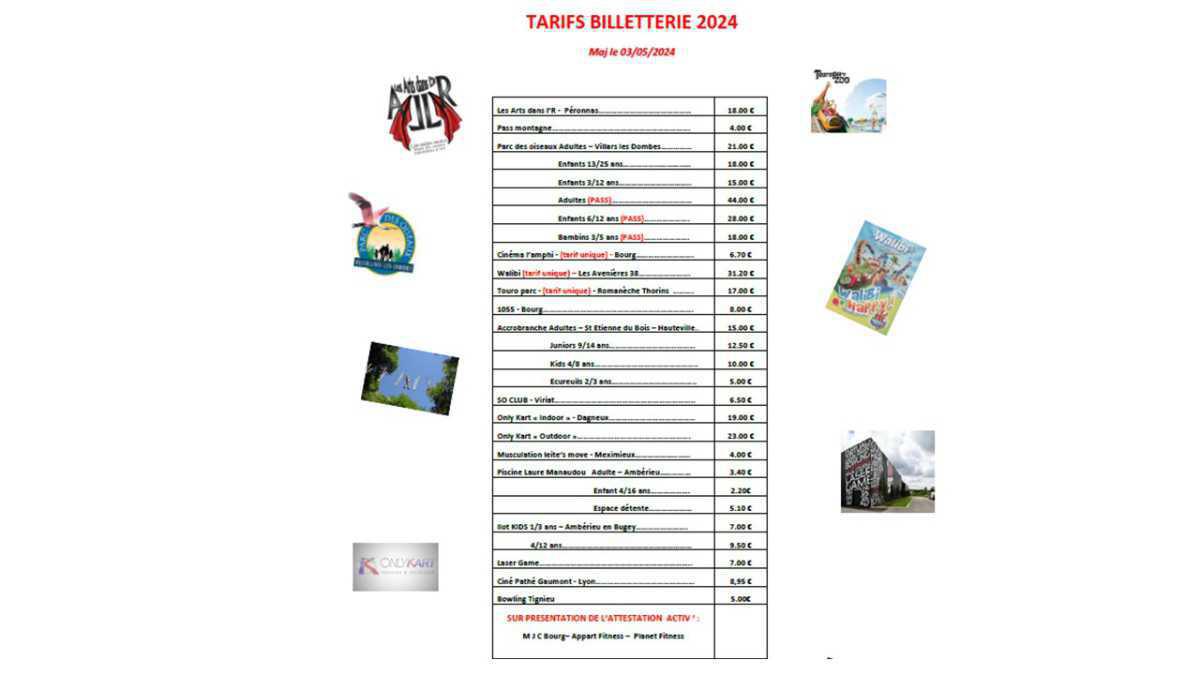 TARIFS BILLETERIE 2024