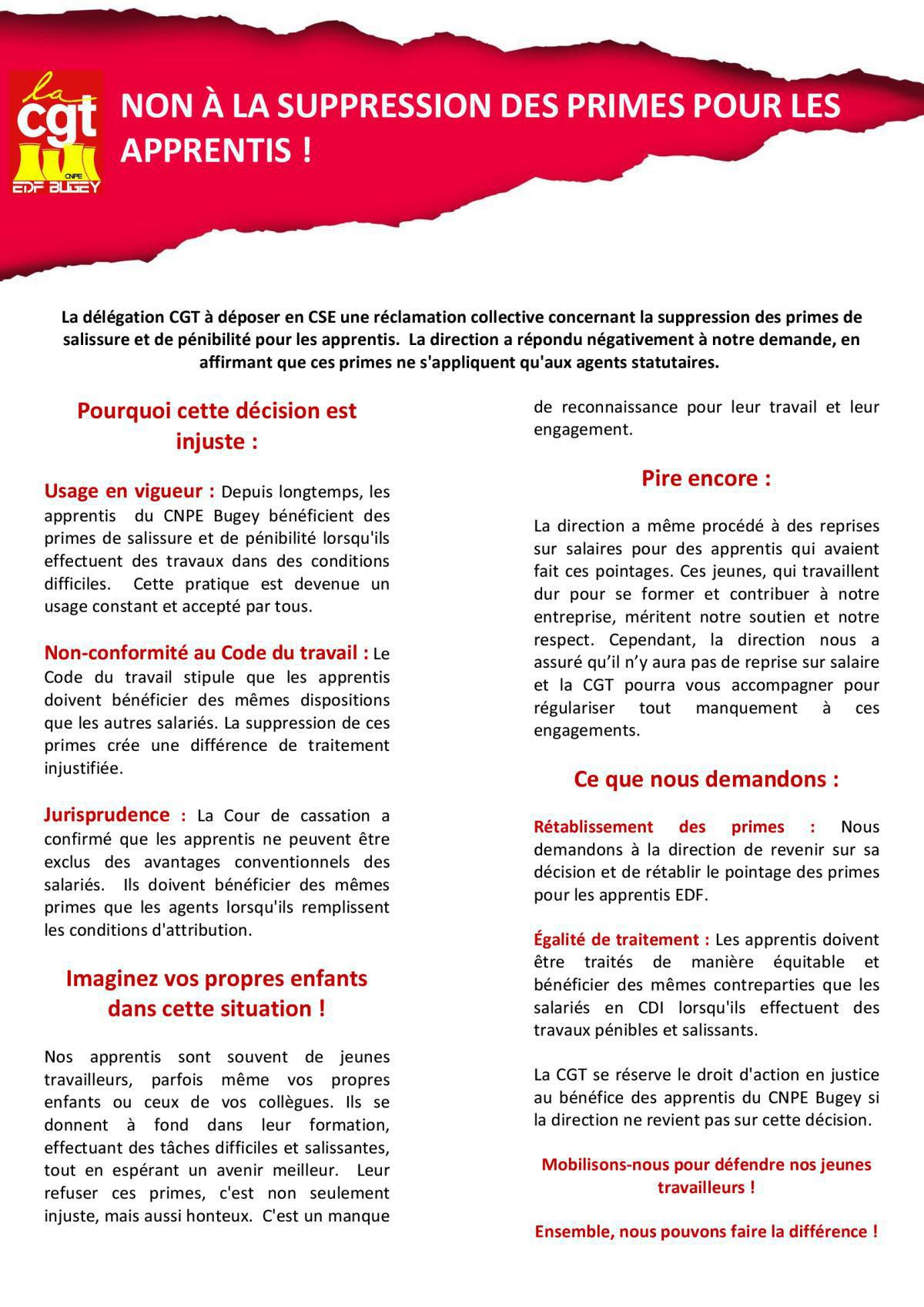 NON À LA SUPPRESSION DES PRIMES POUR LES APPRENTIS !