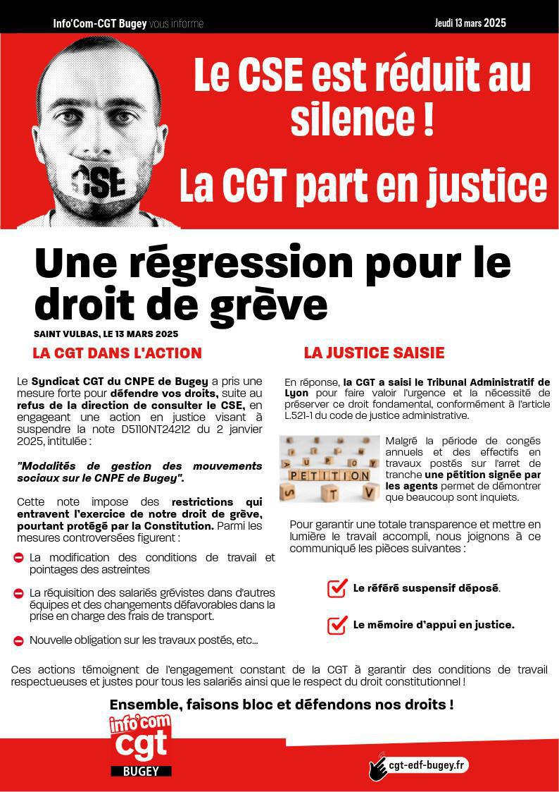 Le CSE est réduit au silence ! La CGT Bugey part en justice ! 