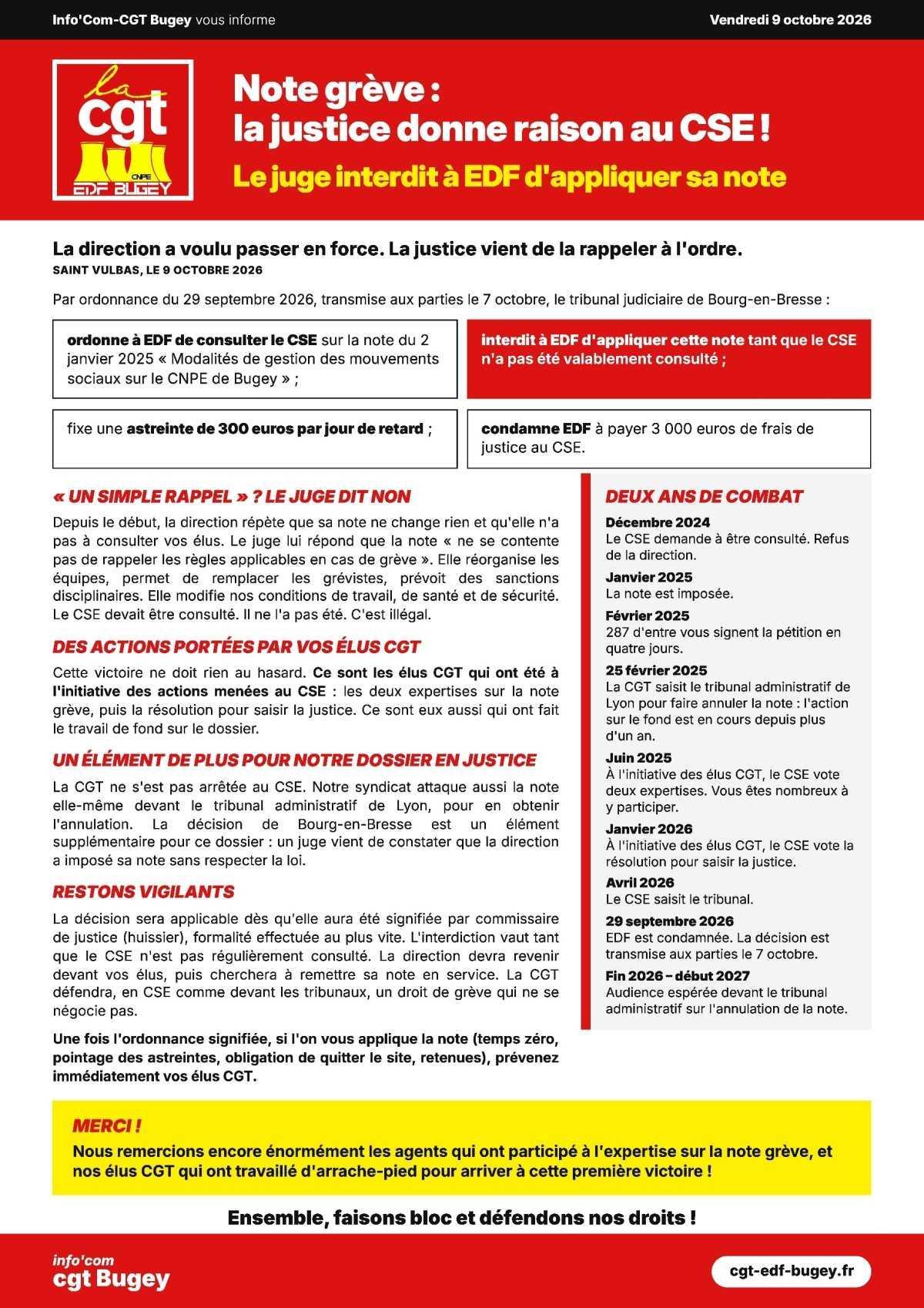 NOTE GRÈVE : PREMIÈRE VICTOIRE EN JUSTICE