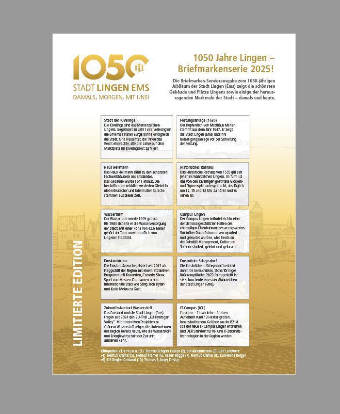 Jubiläums-Briefmarkenset feiert 1050 Jahre Lingen Jubiläums-Briefmarkenset feiert 1050 Jahre Lingen