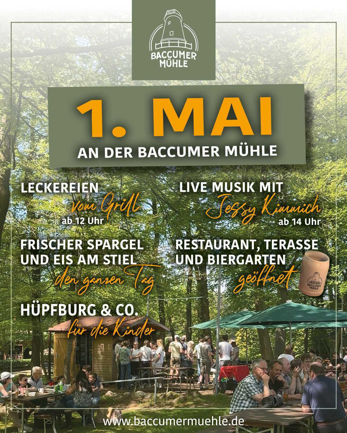 1. Mai an der Baccumer Mühle: Feiertag im Grünen mit kulinarischem Angebot