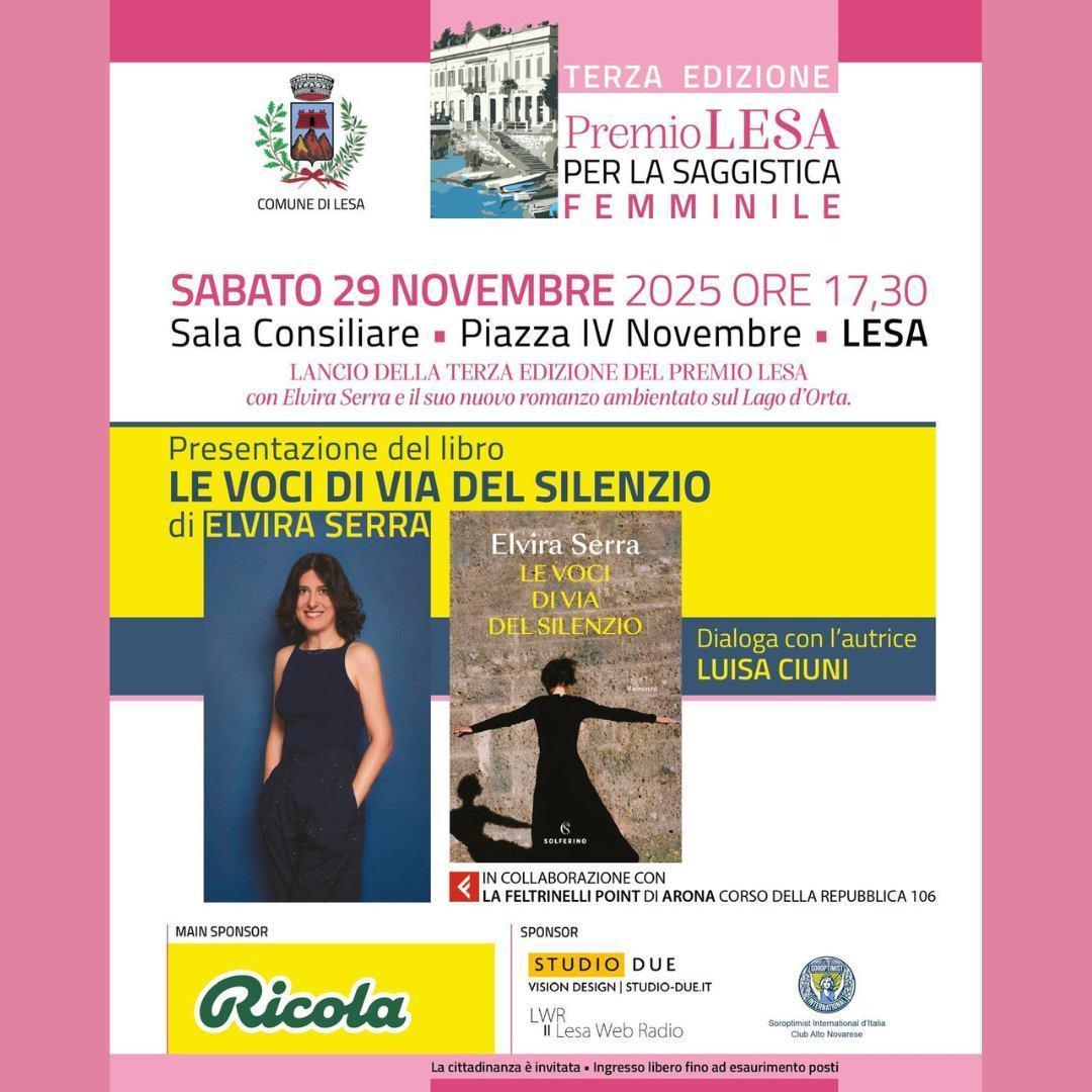 Premio Lesa per la Saggistica Femminile - Presentazione del libro "Le Voci di Via del Silenzio" di Elvira Serra (inizio ore 17.30)