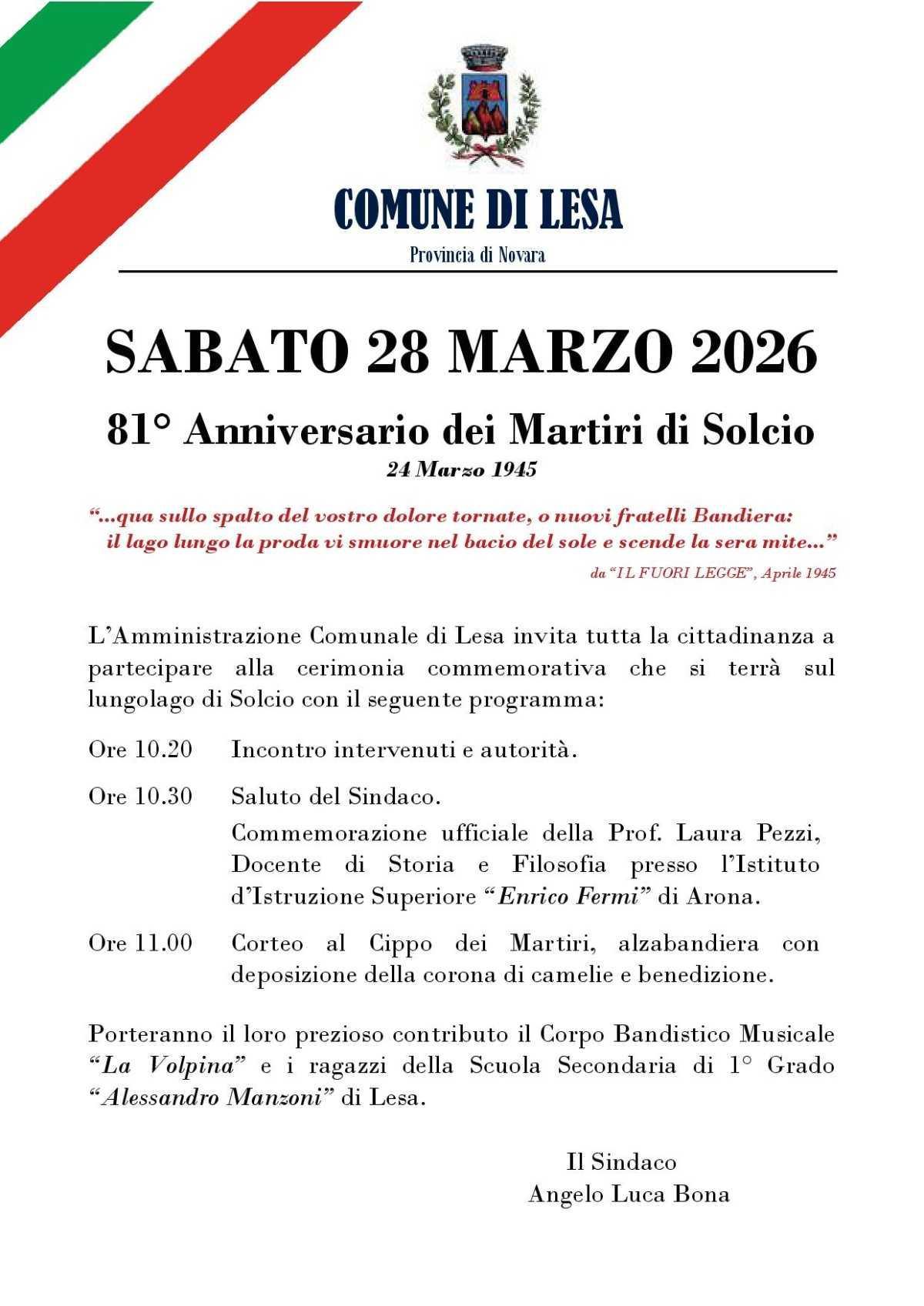 81° Anniversario dei Martiri di Solcio (Inizio ore 10:20)