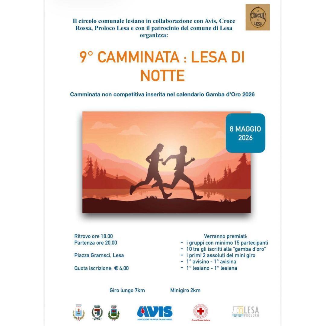 9ª Camminata: Lesa di Notte (Ritrovo ore 18.00 - Partenza ore 20.00)
