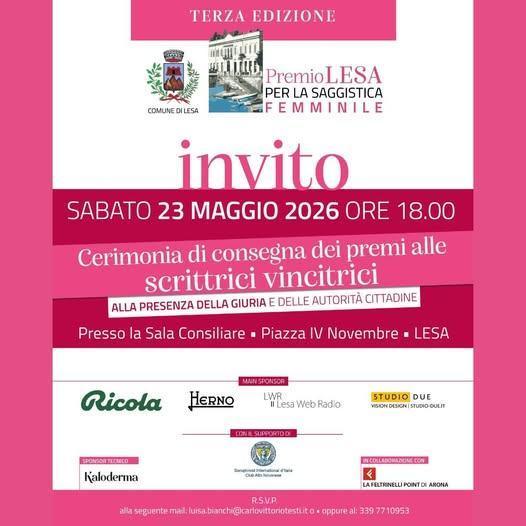 "Premio Lesa" Cerimonia di consegna dei premi alle scrittrici vincitrici (inizio ore 18.00)