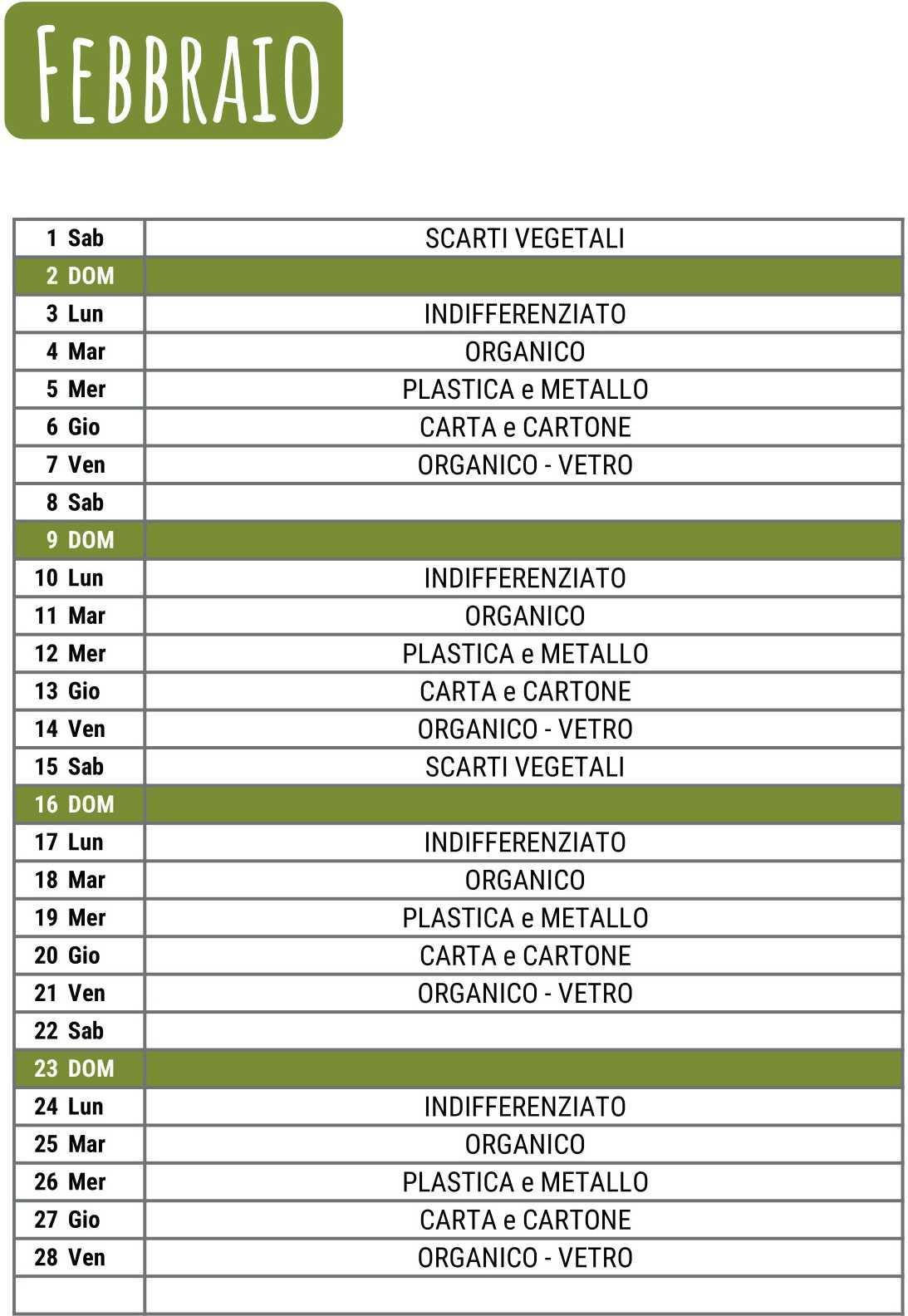 Calendario Raccolta Differenziata