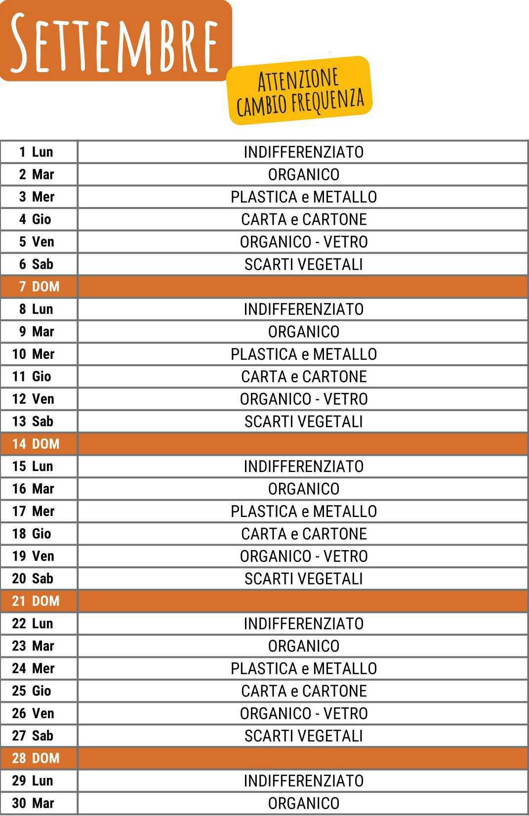 Calendario Raccolta Differenziata