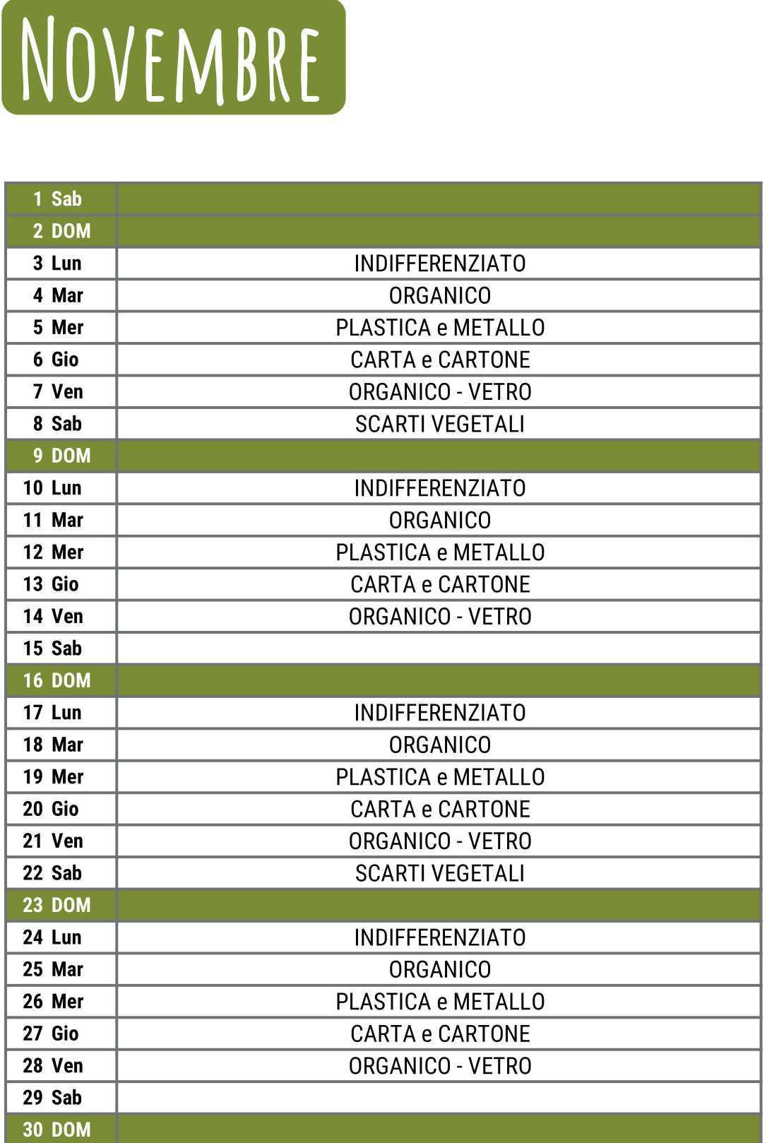 Calendario Raccolta Differenziata